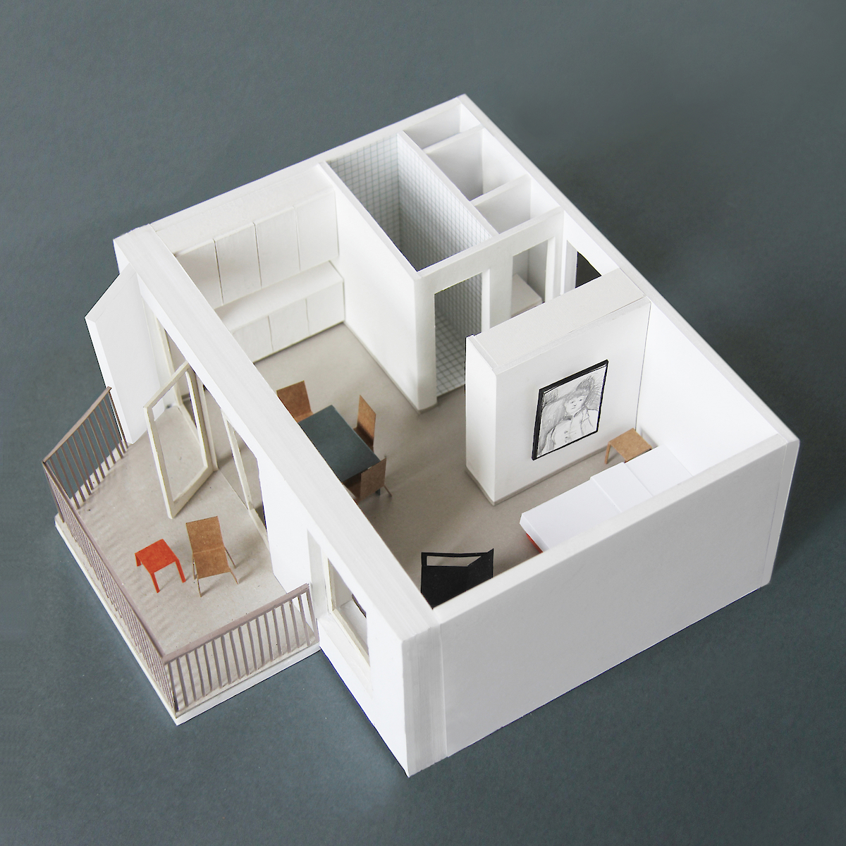 Studie maquette van een van de appartementen<br>met balkon