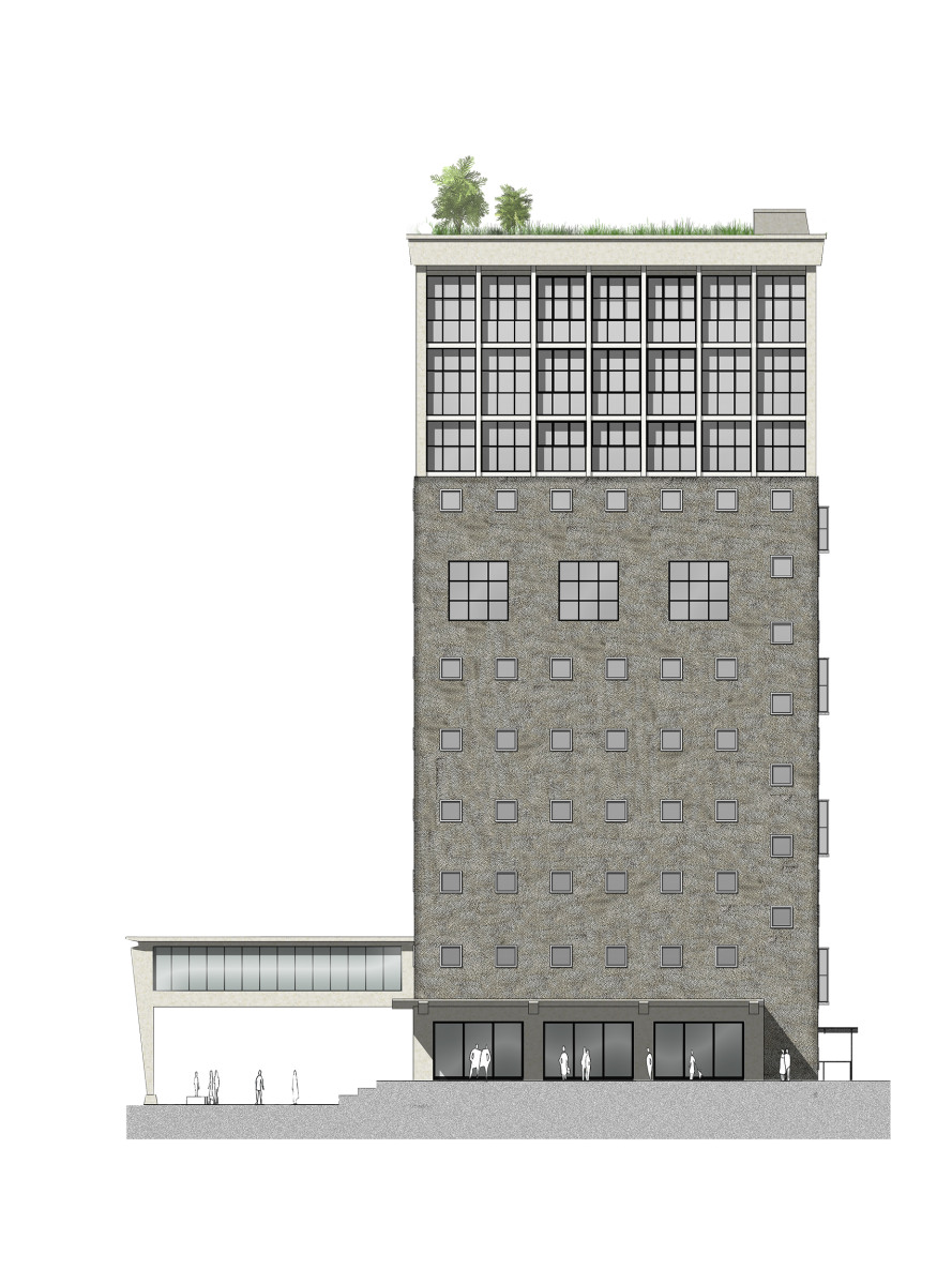 Impression of the transformed western facade of the flour factory